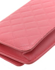 Lambskin Quilted Trendy CC Wallet On Chain WOC Bright Pink