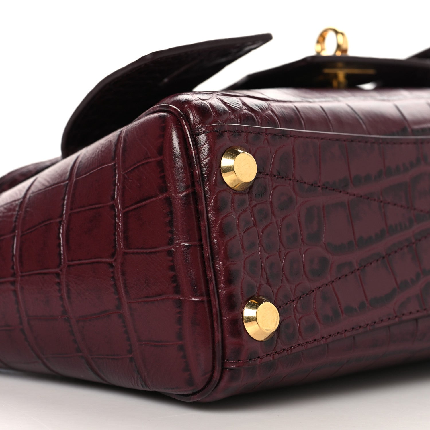 Calfskin Crocodile Embossed Mini Bel Air Carry All Bag Dark Burgundy