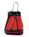 Suede Patent Web Small Ophidia Bucket Bag Hibiscus Red Black