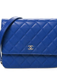 Lambskin Quilted Square Wallet On Chain WOC Blue
