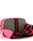 GG Supreme Monogram Textured Dollar Calfskin Web Ophidia Small Crossbody Bag Beige Ebony Fuchsia