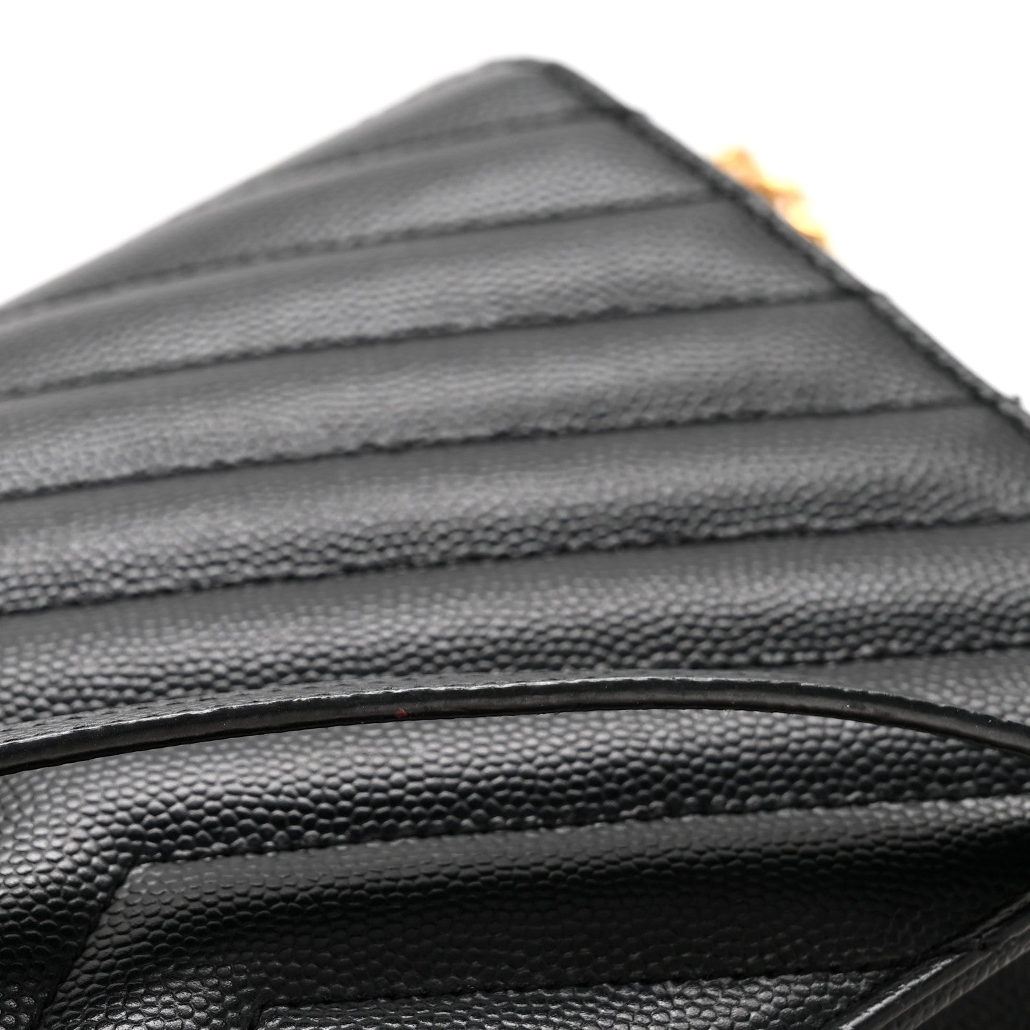 Grain De Poudre Matelasse Chevron Monogram Envelope Chain Wallet Black
