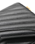Grain De Poudre Matelasse Chevron Monogram Envelope Chain Wallet Black