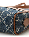 New Denim GG Monogram Dollar Calfskin Mini Ophidia Shoulder Bag Blue Tea Cuir Epilog