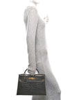 Shiny Alligator Kelly Sellier 32 Havane