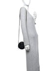 Lambskin Quilted Round Clutch With Chain Black