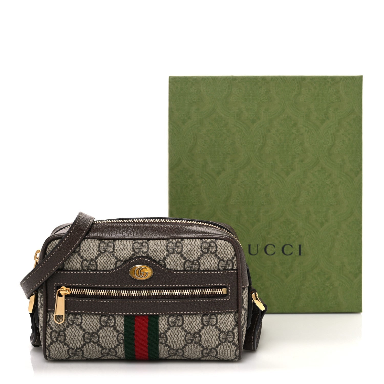 GG Supreme Monogram Web Mini Ophidia Shoulder Bag Brown