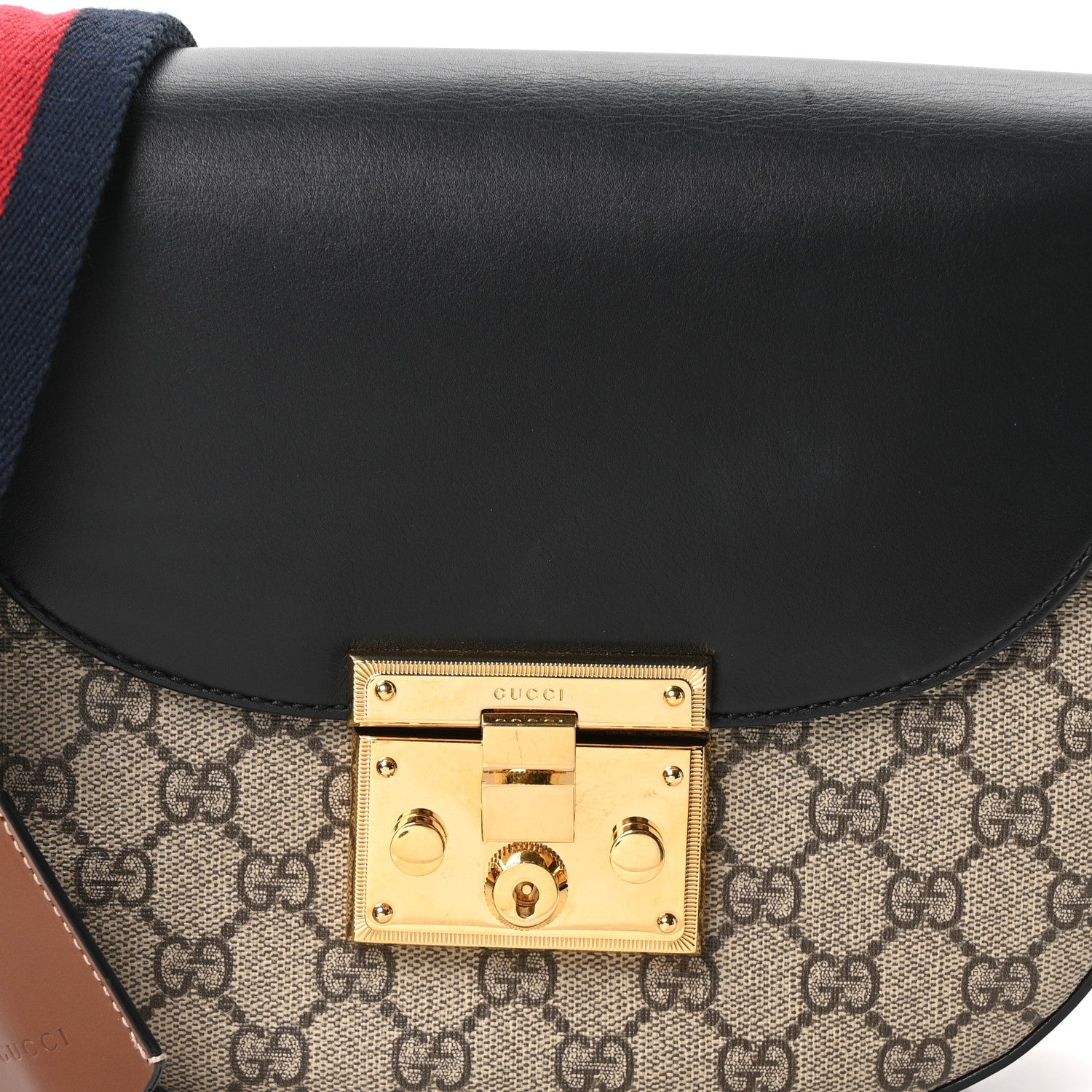 GG Supreme Monogram Web Medium Padlock Messenger Shoulder Bag Black