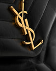 Calfskin Y Quilted Monogram Medium Loulou Chain Satchel Black