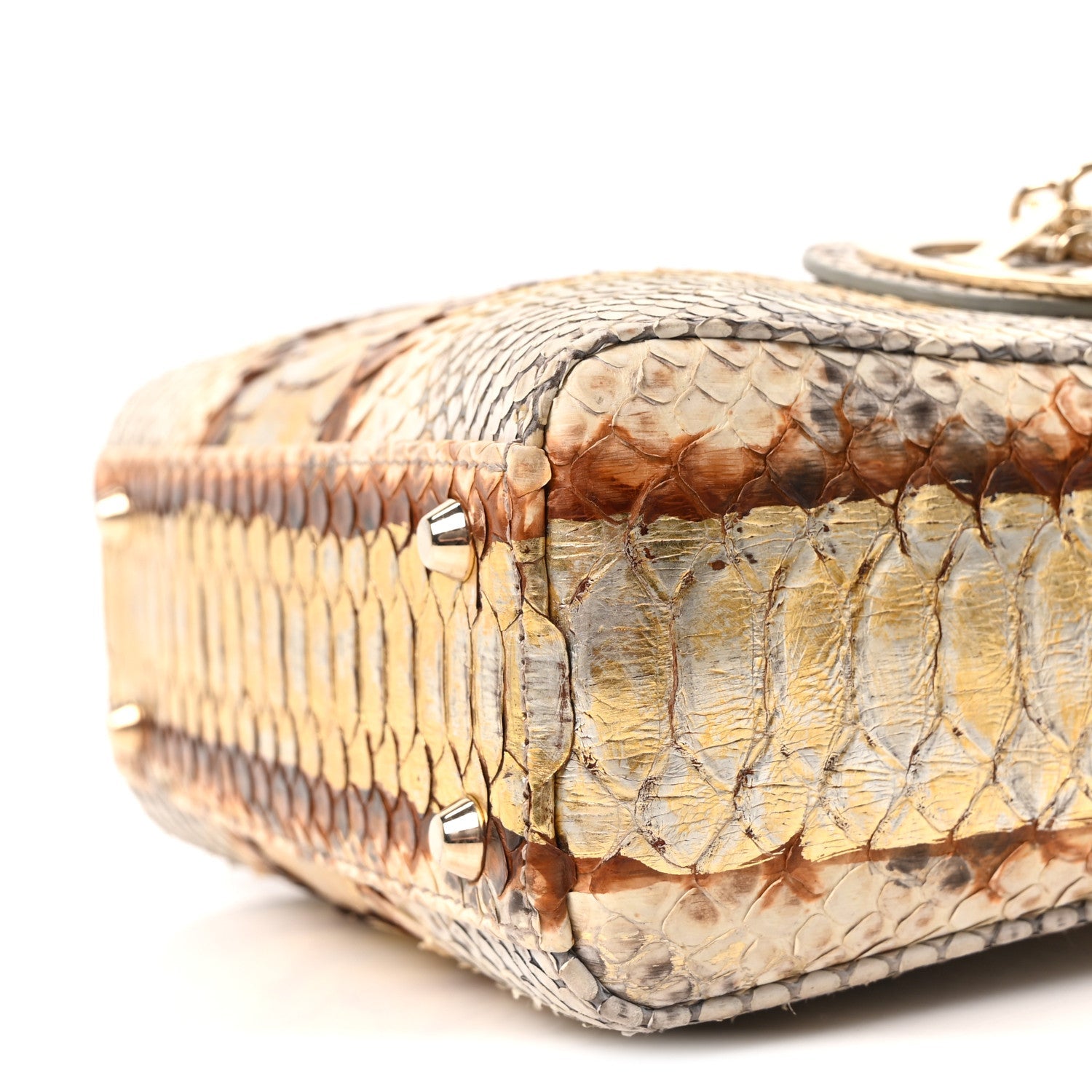 Snakeskin Mini Lady D1OR Beige Gold