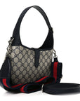 GG Supreme Monogram Textured Dollar Calfskin Web Small Jackie 1961 Hobo Beige Blue