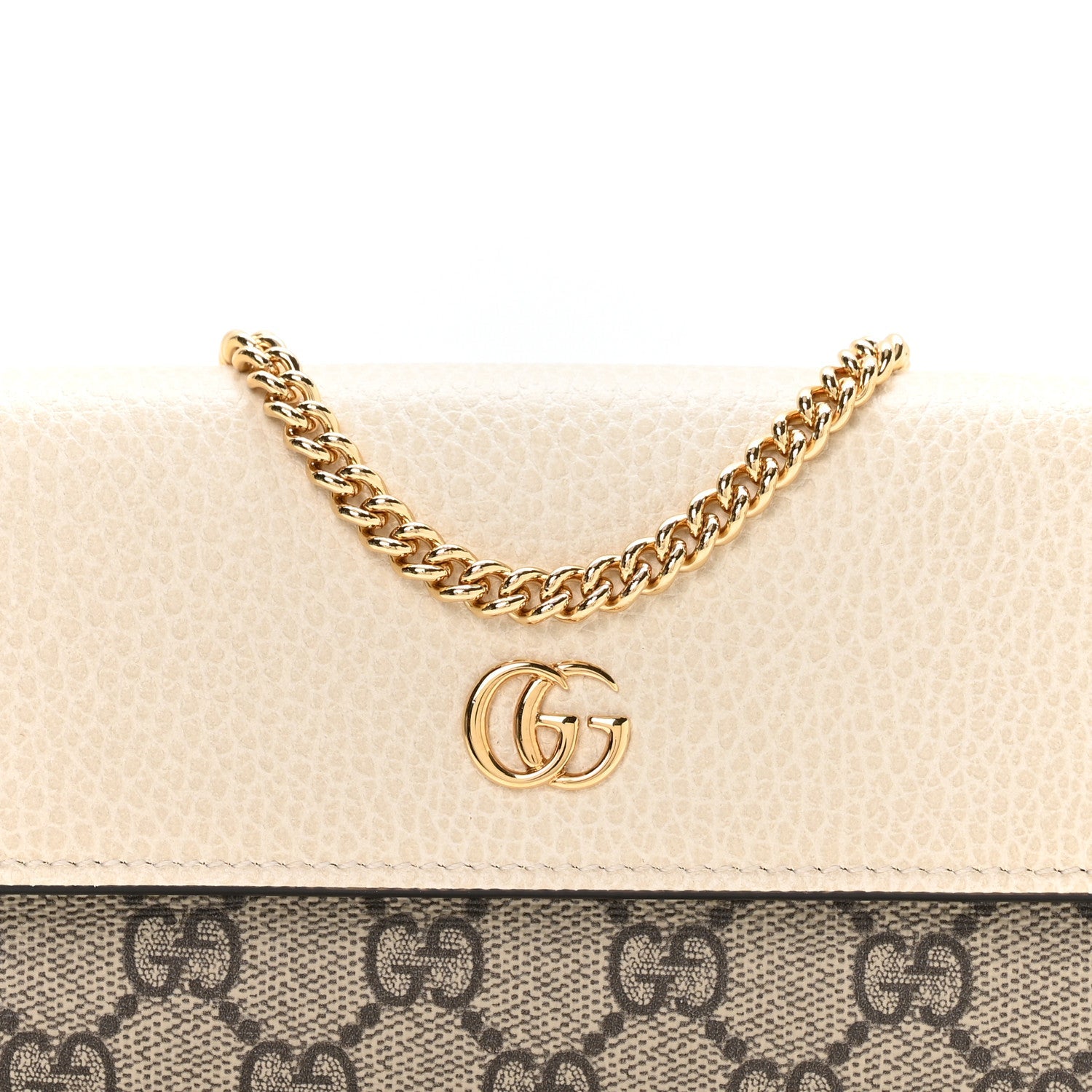 Dollar Calfskin GG Supreme Monogram Petite GG Marmont Wallet Chain Bag Mystic White Beige Ebony