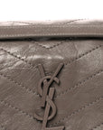 Crinkled Calfskin Matelasse Monogram Medium Niki Chain Satchel Greyish Brown