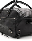 Agneau Silver Hardware Duffle Carry On Travel Bag Black