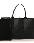 Grained Calfskin Maxi Intrecciato Medium Arco Tote Black