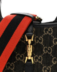 Jacquard Black Denim GG Monogram Textured Dollar Calfskin Mini Jackie 1961 Hobo Black Ivory