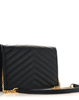 Grain De Poudre Matelasse Chevron Monogram Envelope Chain Wallet Black
