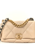 Shiny Goatskin Quilted Medium CHNL 19 Flap Beige
