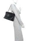 Calfskin Y Quilted Monogram Medium Loulou Chain Satchel Black