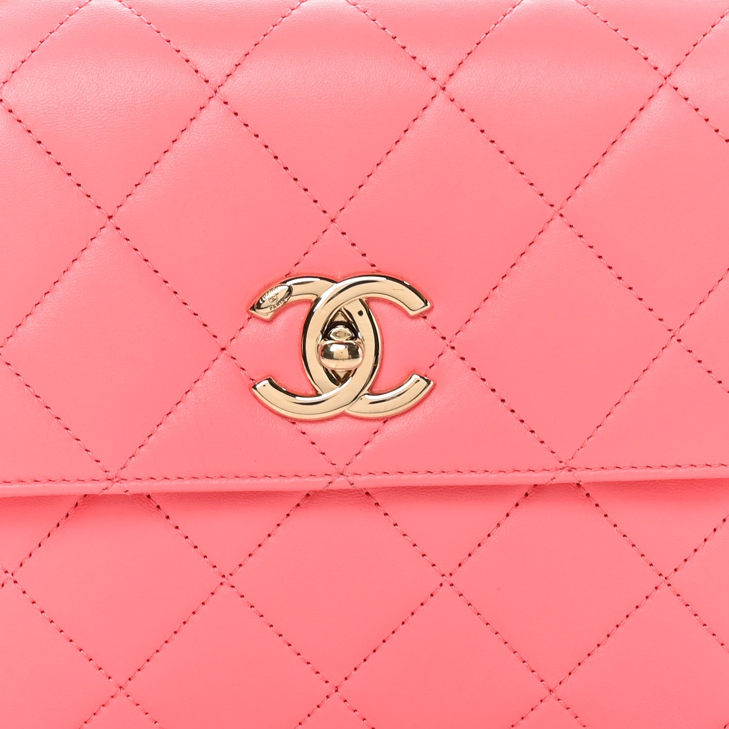 Lambskin Lacquered Quilted Mini Trendy CC Dual Handle Flap Bag Coral Pink