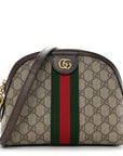 GG Supreme Monogram Textured Dollar Calfskin Web Small Ophidia Dome Shoulder Bag Beige Ebony New Acero