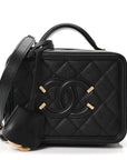 Caviar Quilted Small CC Filigree Vanity Case Black