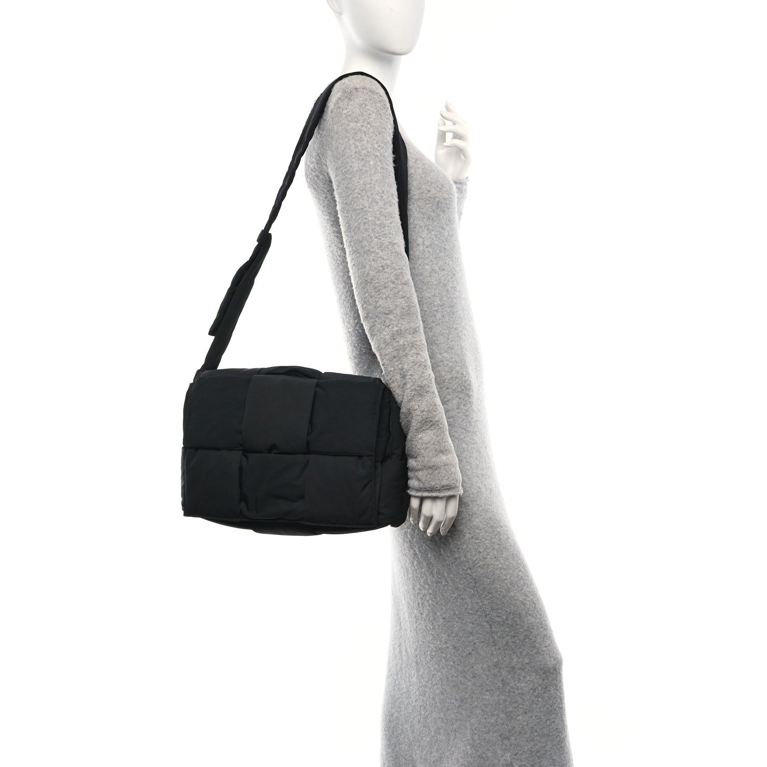 Nylon Intrecciato Padded Tech Maxi Cassette Bag Black