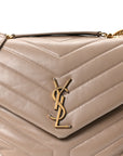 Calfskin Y Quilted Monogram Medium Loulou Chain Satchel Dusty Grey