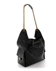Shiny Crumpled Calfskin Quilted Medium CHNL 25 Handbag Black