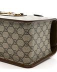 GG Supreme Monogram Azalea Calfskin Mini Horsebit 1955 Foldover Top Handle Bag Beige Ebony Brown Sugar