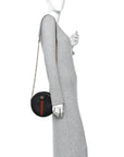 Grained Calfskin Web Mini Ophidia Round Shoulder Bag Black