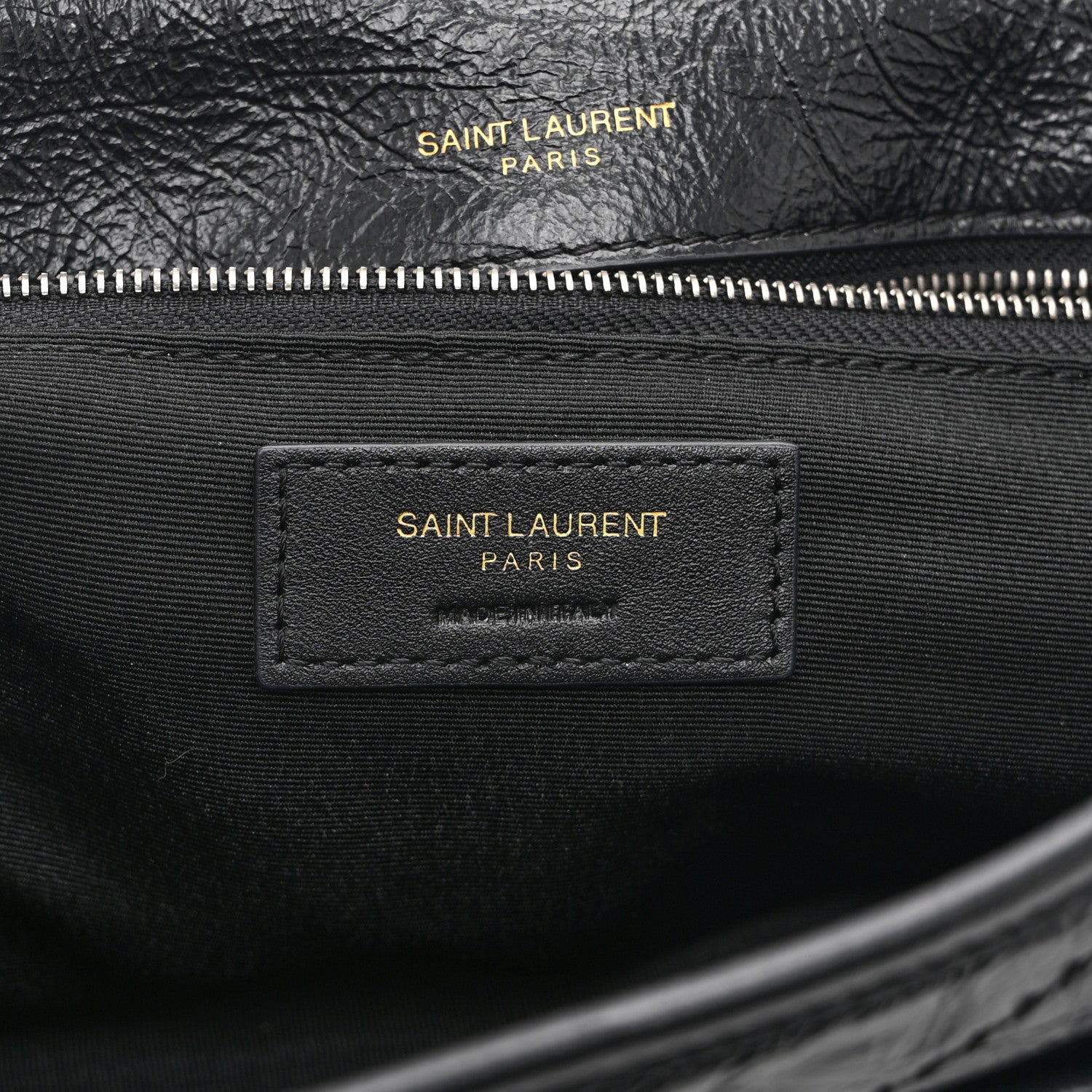 Crinkled Calfskin Matelasse Monogram Medium Niki Chain Satchel Black