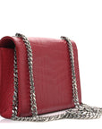 Calfskin Crocodile Embossed Small Classic Monogram Kate Tassel Satchel Red