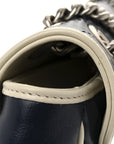 Vintage Effect Calfskin Matelasse Diagonal Small Torchon GG Marmont Shoulder Bag Blue Agata Mystic White