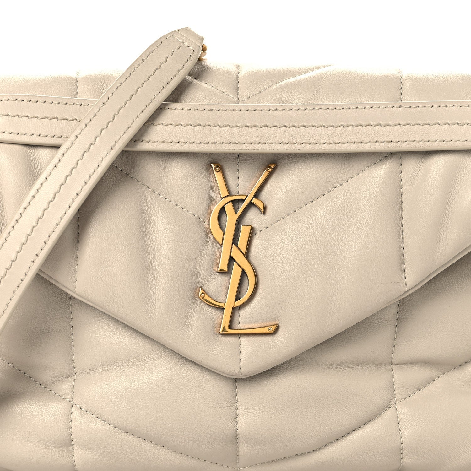 Lambskin Quilted Small Loulou Puffer Monogram Chain Satchel Blanc Vintage