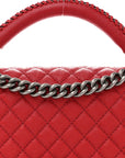 Calfskin Quilted Medium Top Handle Boy Flap Red