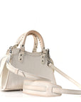 Semi Shiny Calfskin Crocodile Embossed Neo Classic Silver Hardware Nano City Crossbody White