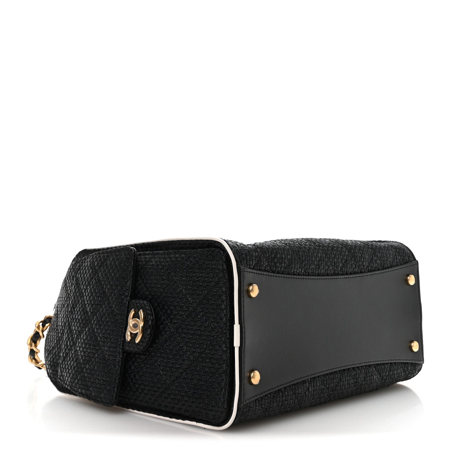 Braided Raffia Calfskin Small CHNL 25 Handbag Black White