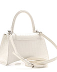 Calfskin Crocodile Embossed Small Hourglass Top Handle Bag White