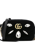 Velvet Matelasse Marquise Crystals Mini GG Marmont Chain Shoulder Bag Black