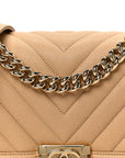 Caviar Chevron Quilted Medium Boy Flap Beige