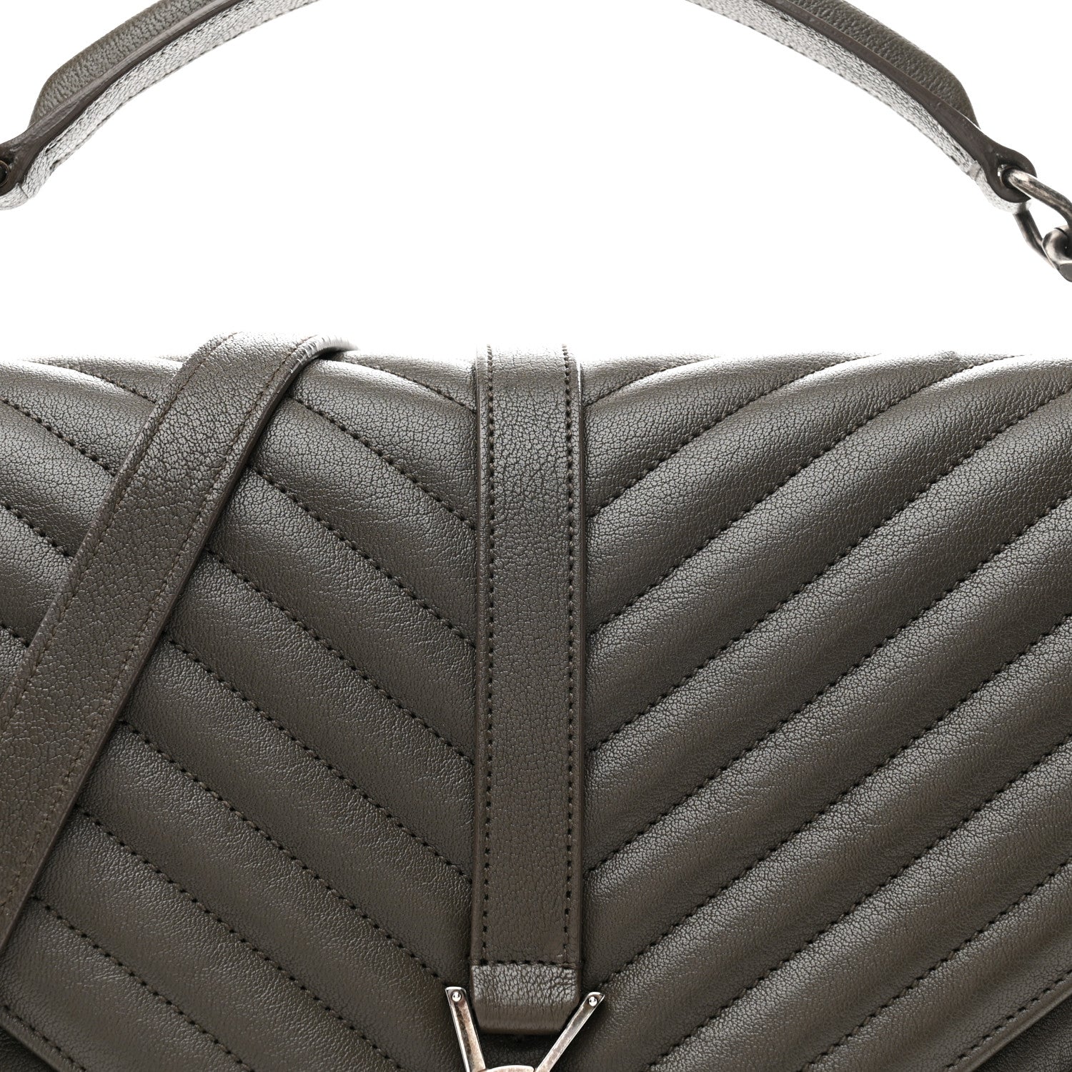 Sheepskin Matelasse Chevron Monogram Large College Satchel Dark Anthracite