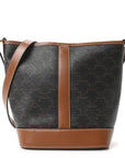 Triomphe Canvas Calfskin Small Bucket Bag Tan