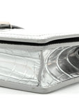 Metallic Crocodile Embossed Calfskin Greca Goddess Wallet On Chain Silver