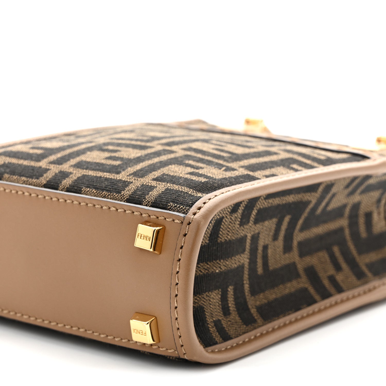 Fabric Jacquard Vitello King Plexiglass FF 1974 Mini FNDI Sunshine Shopper Tote Tobacco Moro Sand