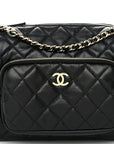 Shiny Crumpled Lambskin Quilted Medium Preppy Pocket Camera Case Black