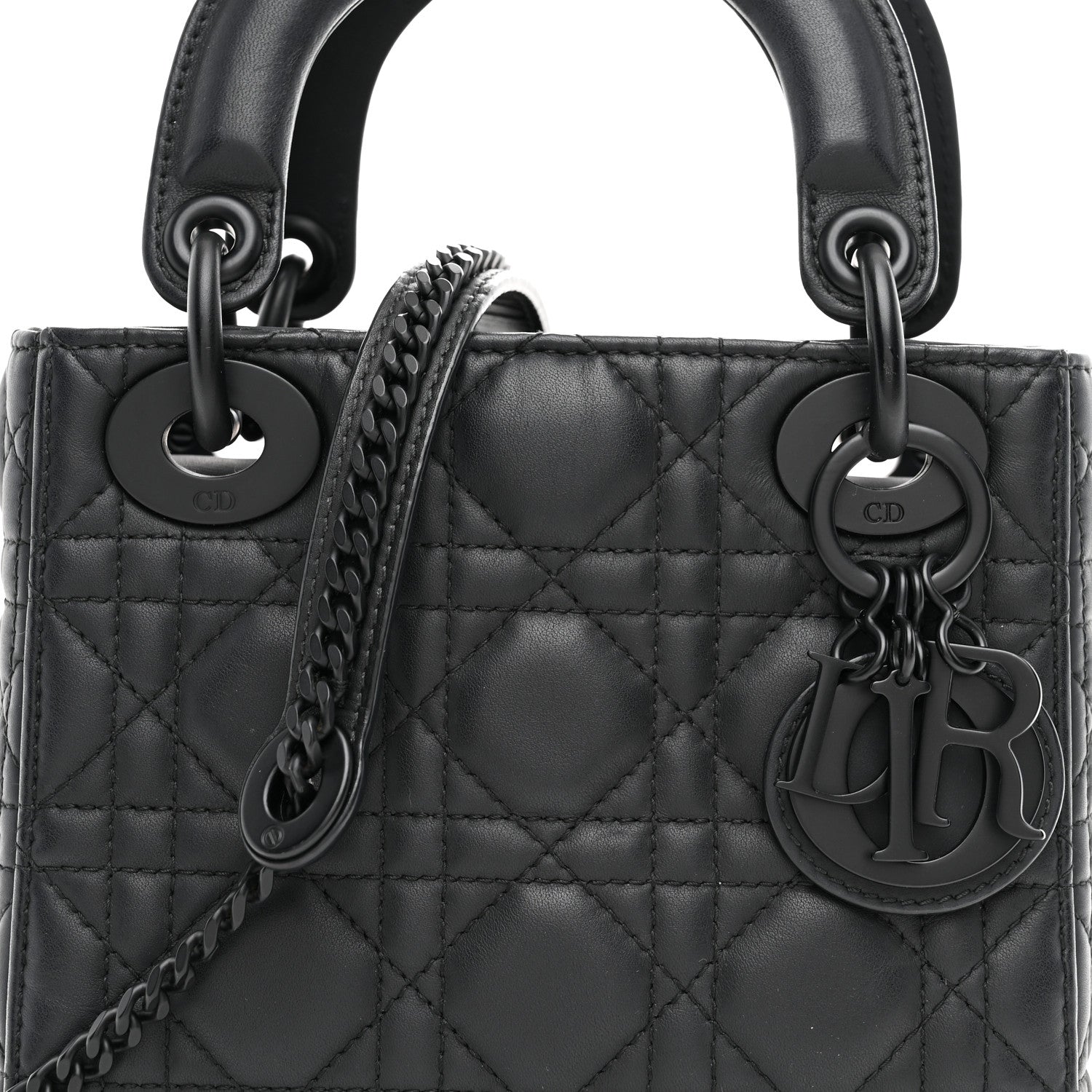 Ultra Matte Calfskin Cannage Mini Lady D1OR Black