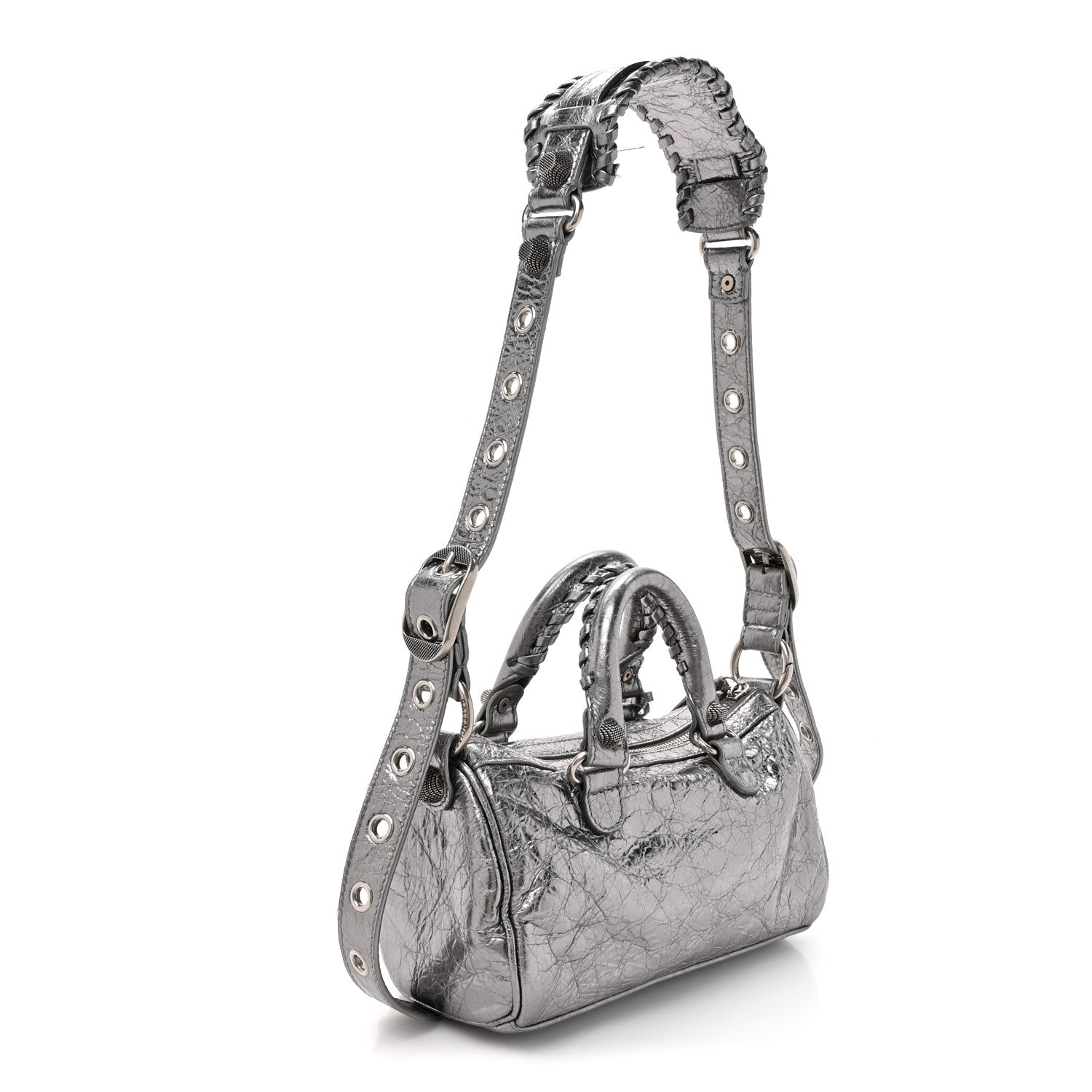 Metallic Agneau Arena Mini Le Cagole Duffle Crossbody Bag Silver