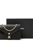 Calfskin Elaphe Double Chevron Mini Wallet On Chain WOC Black