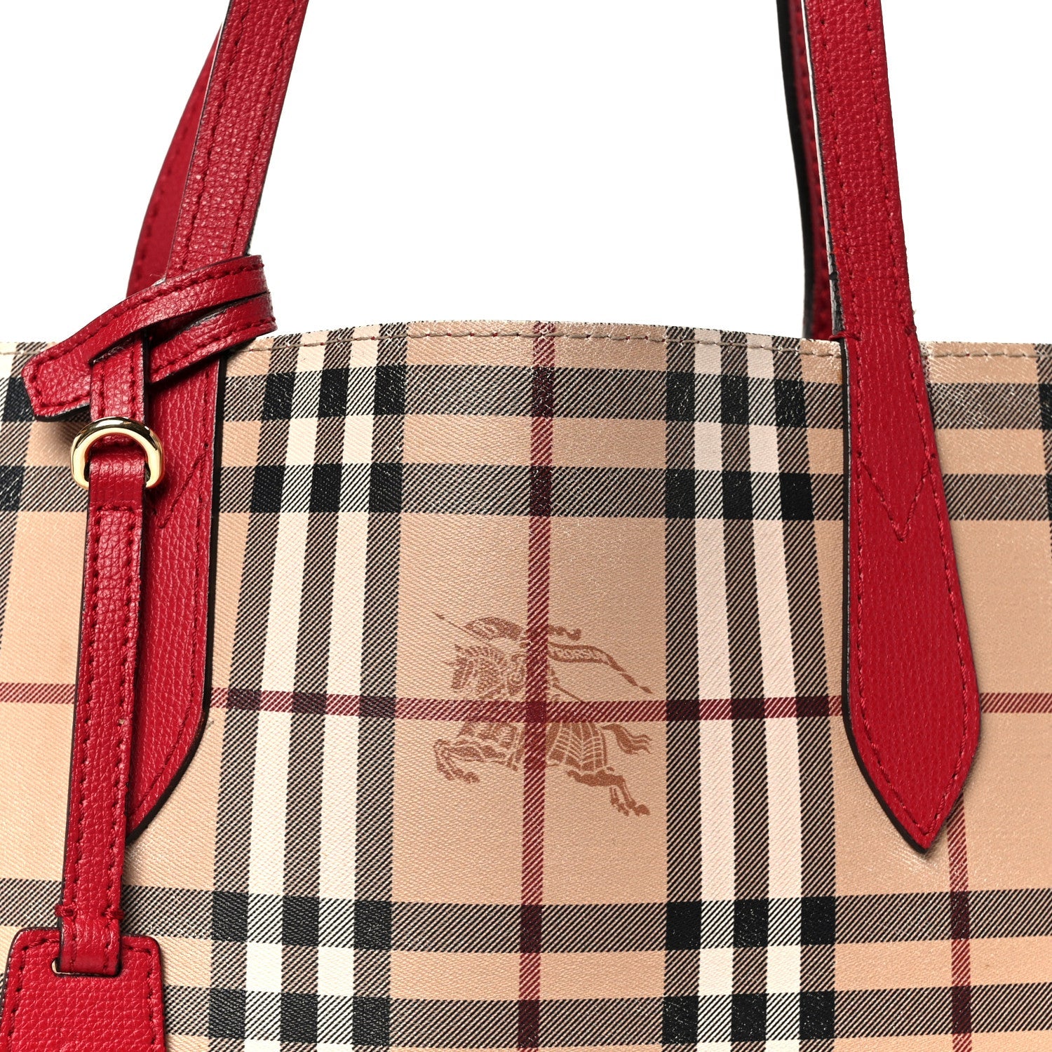Grainy Calfskin Haymarket Check Medium Reversible Tote Red